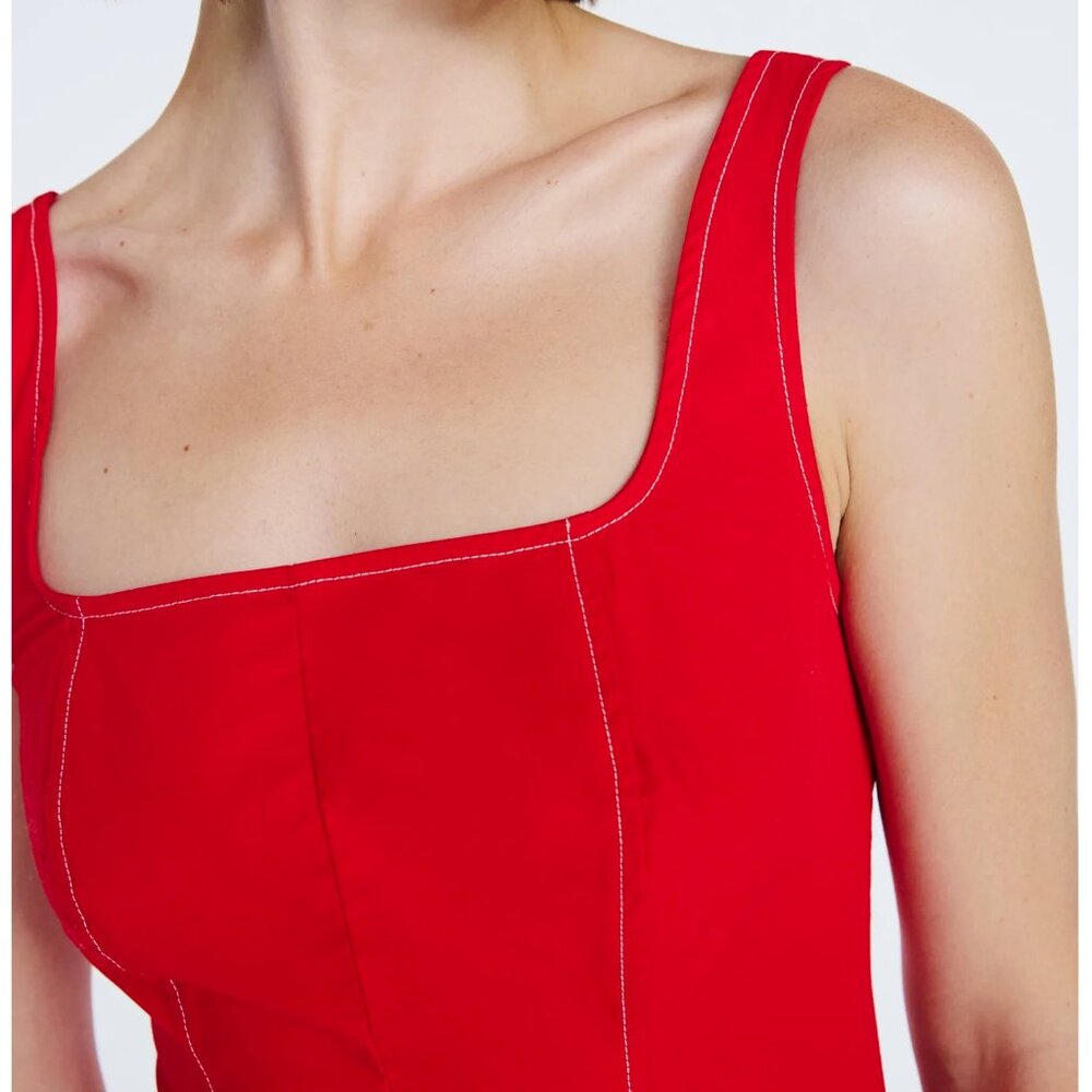 NWT, Excellent Condition, SZ L (12-14) 100% COTTON, Seamed Midi Dress, Red - Picture 4 of 4